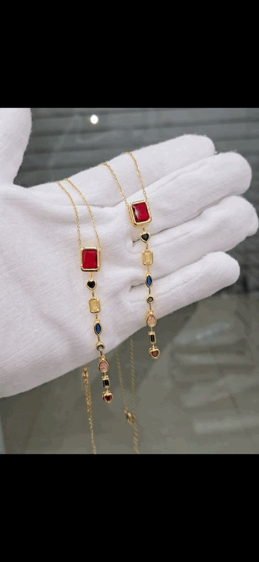 Femmora Jewels Elegant Anti-Tarnish Multicolor Gem Necklace