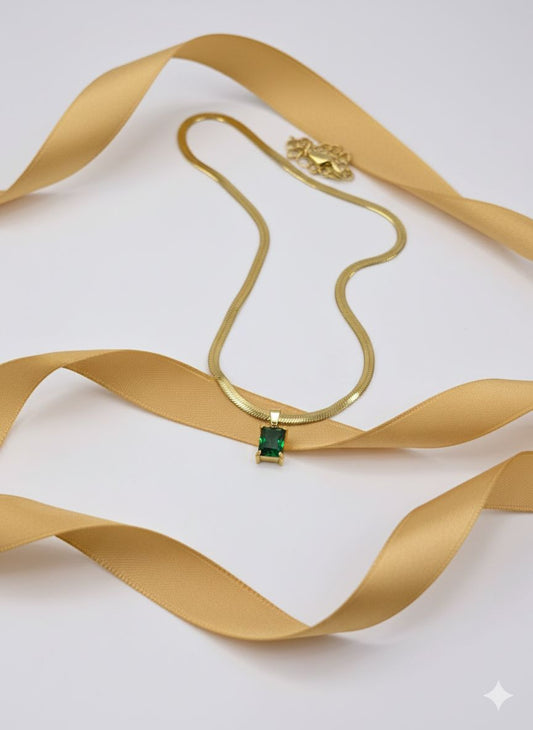 Emerald Green Princess-Cut Pendant Necklace
