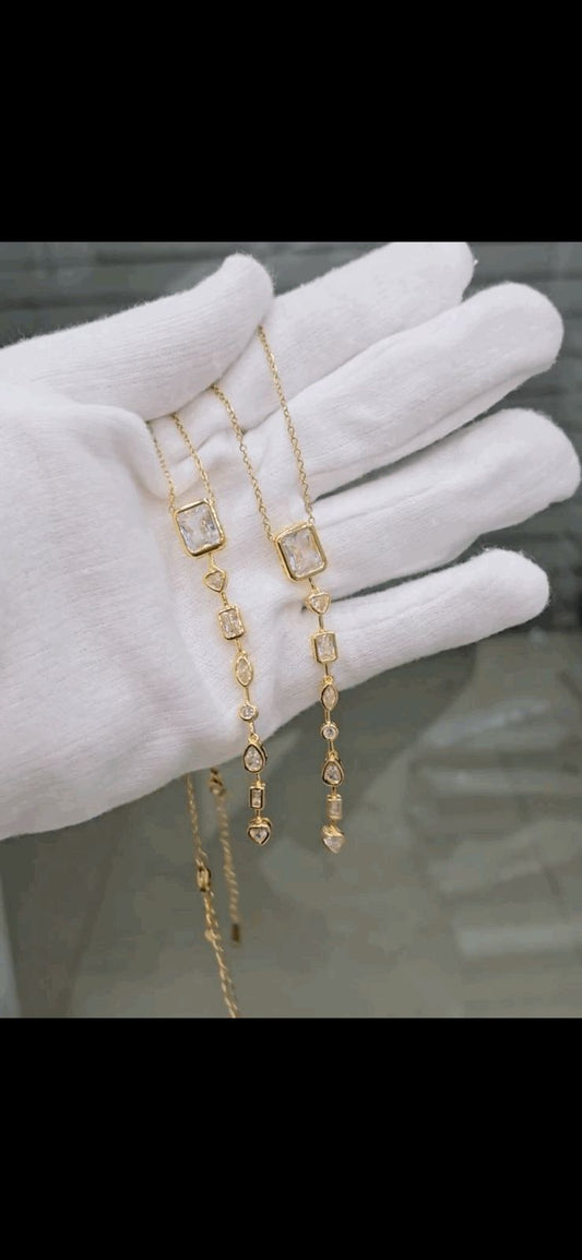 Femmora Jewels Premium Anti-Tarnish Crystal Charm Necklace – Long Minimal Chain Design